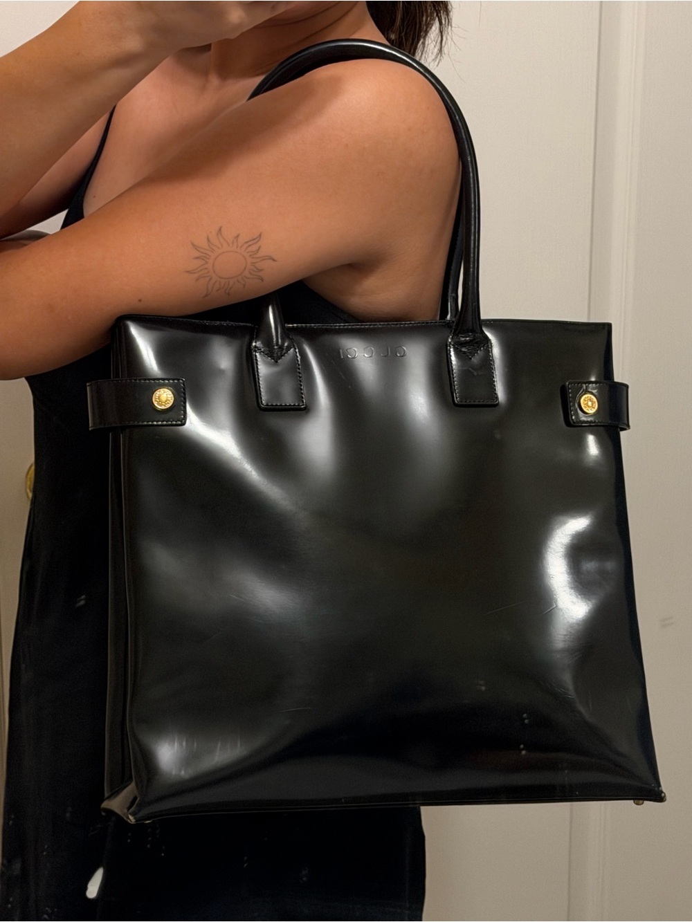 Vintage Gucci Black Patent Leather Shopper Tote Bag - Picture 13 of 16